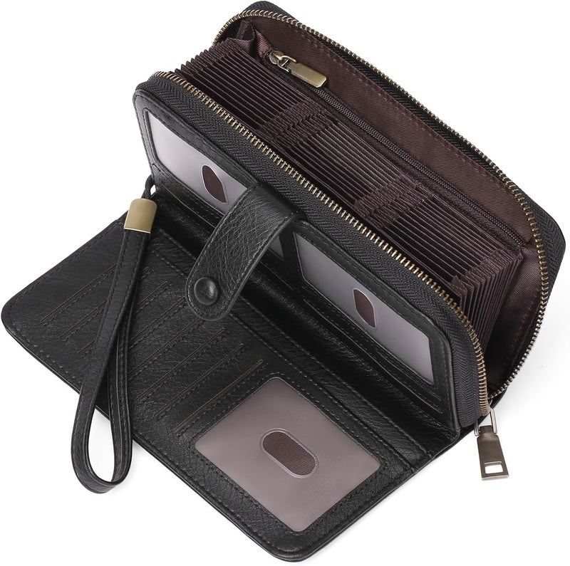 GAEKEAO Leather Credit Card Holder Wallet for Women RFID Blocking Large Capacity Bifold Zipper Card Case Organizer with Wristlet 45 Slots - Image 1